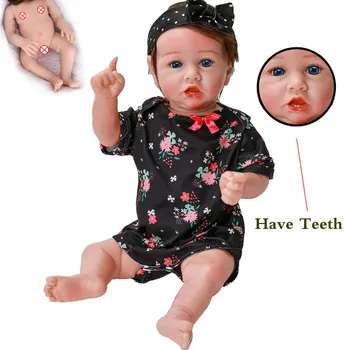50CM Reborn Baby Doll Žavinga Realus Naujagimių Lėlės Turi Dantis, Rankų darbo Bonecas Balta Juoda LĖLĖ Vonios Žaislas Gimtadienio Dovana