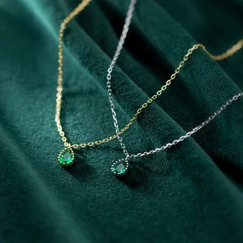 5mm*10mm nekilnojamojo Sterlingas Sidabro 925 Fine Jewelry Žalias smaragdas cz AAA+ Ašaras vandens lašelius Pakabukas Karoliai GTLX1935
