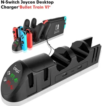 6 1Charging Dock Stovas skirtas Nintendo Jungiklis Pro Valdikliai Valdikliai ir Džiaugsmo Trūkumus, su 2 USB 2.0 Kištukai ir 2 USB 2.0 Prievadai