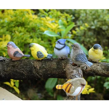 6 Vnt Sodo Gyvūnų Ornamentais Žaisti Šarka Derva, Mažų Paukščių Figūrėlės Figūrėlės Paukščių Sode Medžio Apdaila Prekes