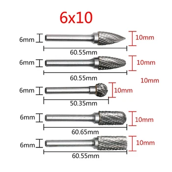 6mm Strypo 1 vnt Volframo Karbido Frezavimo Cutter Rotacinis Įrankis Galąstuvas Dvigubai Grūdų Dremel Šlifavimo Įrankis Metalo /Marmuras /Jade