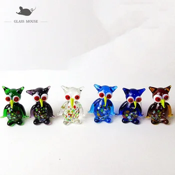 6pcs Dekoratyvinės Figūrėlės Miniatiūriniai papuošalai Rankų darbo Murano stiklo Pelėda Namų darbalaukio Pasakų sodas gražių Gyvūnų stiklo skulptūrų