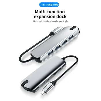 7 in 1 Tipo c Hub Adapteris 4 USB3.0 Multiport Belaidis Kroviklis, SD Card Reader Docking Station for Notebook Kompiuterių Priedai