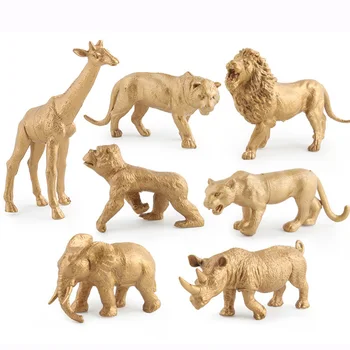 7pcs/set Aukso Safari Gyvūnų Skaičius Kolekcines, Žaislai Laukinių Gyvūnų Pažinimo Veiksmų Skaičiai Vaikai Plastikiniai Modelis Žaislai
