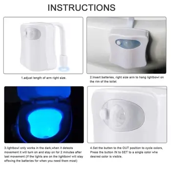 8 Spalvos Smart PIR Judesio Jutiklis Tualeto Sėdynė Naktį, Šviesos, atsparus Vandeniui Apšvietimas unitazo LED Luminaria Lempos WC Tualeto Šviesos
