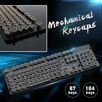 87/104 Keycap Apšvietimas Žaidimų Klaviatūra Retro Apvalūs/Kvadratiniai Keycap USB Laidinio Žėrintis metalinę Nešiojamojo Kompiuterio Klaviatūra