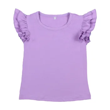 95%Medvilnės Paprasto Spalvos Aukštos Kokybės Vasaros Plazdėjimas Rankovės Balta Rožinė T-shirt Atsitiktinis Vaikų Mergaičių Marškiniai, Didmeninė