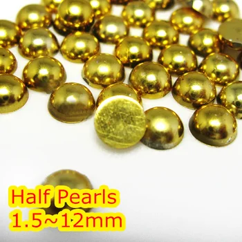 AAA+ Želė Aukso Hematitas 1,5 mm,2mm,3mm,4mm,5mm,6mm,8mm,10mm,12mm Butas atgal ABS plastiko apvalios Pusę Perlų karoliukai.