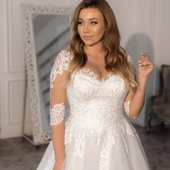 ADLN Kuklus Plius Dydis Vestuvių Suknelė Užsakymą V-kaklo Pusė Rankovių Valymo Traukinio A-line Bridal Gown 2020 m.