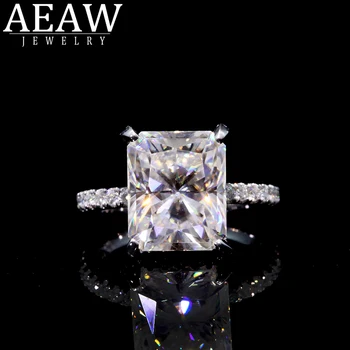 AEAW 18K White Gold Spinduliavimo supjaustyti 4 Karatų DF Moissanite Vestuvinis Žiedas Lab Diamond Solitaire Vestuvių Moterims