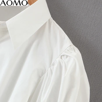 AOMO fahsion moterų retro violetinė pasėlių palaidinė sluoksniuotos ilgomis rankovėmis 2020 naują atvykimo elegantiškos moters balti marškinėliai topai QB142A