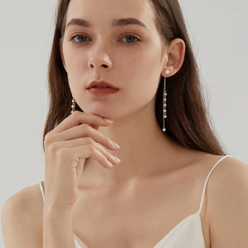 ASHIQI Natūralių gėlavandenių perlų kutas ilgi auskarai nekilnojamojo 925 sterlingas sidabro papuošalai mergina dovanų naujus