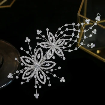 ASNORA Aukštos kokybės cirkonis vestuvių plaukų tiara vestuvių įrašą gėlių ponios vestuvių lankelis plaukų aksesuarai, vestuviniai tiara
