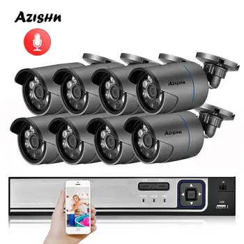 AZISHN H. 265 8CH 3MP POE Saugumo kamerų Sistema, NVR Komplektas, Garso Įrašas, IP Kameros IR Lauko IP66 CCTV Vaizdo Stebėjimo NVR Rinkinys