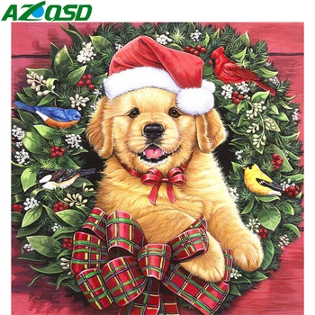 AZQSD Diamond Tapybos Kalėdų Šuo Mozaikos Vaizdą Strazdų Rankdarbiams Diamond Siuvinėjimo Pardavimo Gyvūnų Namų Puošybai