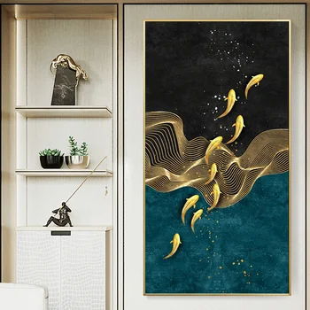 Abstrakti Aukso Lotus Žuvys, Drobė, Tapyba, Modernus Plakatas Meno Naujas Kinų Stiliaus Dekoras Drobė Sienos Nuotraukas Kambarį Eilėje