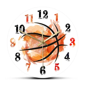 Akvarelės Meno Krepšinio Modernus Sieninis Laikrodis Šļakstēties Tapybos Kūrinys Krepšinio Sporto Dekoro Silent Laikrodžiai Berniukų Kambarys