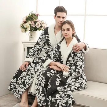Amatų žakardo dvigubo sluoksnio sutirštės flanelė Pižamą pajama komplektai sleepwear drabužius moteriai, moterų, moters vyras žiemos chalatas 2020 m.