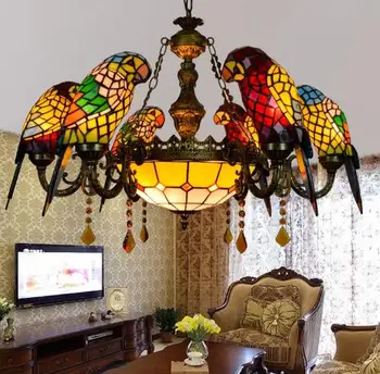 American Pastoral Tiffany Retro stiliaus prabangūs papūga paukštis pakabukas žibintas tamsintas stiklas baras kambarį salonas kabinti apšvietimas