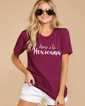 Amor a la Mexicana Spausdinti Naujos Atvykimo Moterų Vasaros Juokinga Atsitiktinis Medvilnės Marškinėliai ispanijos marškinėliai Latina Viršūnės