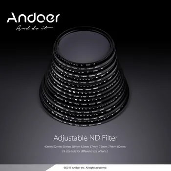 Andoer 58mm ND Fader Neutralaus Tankio Reguliuojamas ND2, kad ND400 Kintamasis Filtras Canon Nikon DSLR Fotoaparatas