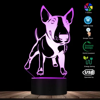 Anglų Jautis Terjeras Formos, Skirtos LED Vaizdo Lempa šunelis Mažylis 3D Optinė iliuzija Lempa Namų Dekoro LED Nakties Šviesos Stalo Lempa