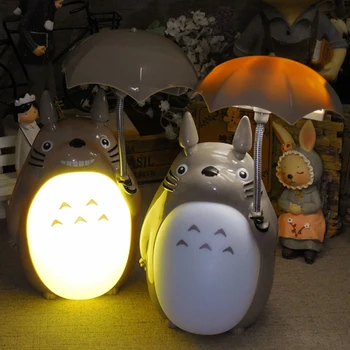 Animacinių filmų Skėtis Stalo Lempa Totoro Naktį Šviesos diodų (LED Naktiniai pagrindiniai kištukiniai naktinių lempų lizdai Vaikams Gimtadienio Dovana Kambaryje Namų Dekoro led Apšvietimas