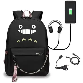 Anime Mano Kaimynas Totoro Katė USB Prievado, Krepšiai, Kuprinės Mokykla Kelionių Knyga Berniukams, Mergaitėms Krepšiai Nešiojamas Ausinių, USB Prievado