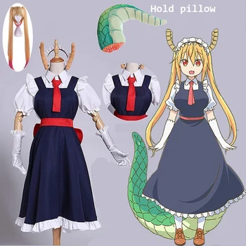 Anime Praleisti Kobayashi ' s Dragon Tarnaitė Jiedu Cosplay Kostiumas Moterims Kobayashi San Chi Ne Tarnaitė Uniformos Kostiumas+perukas, pilnas komplektas