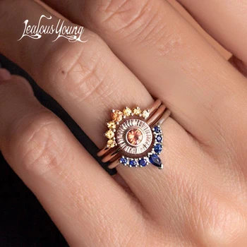 Antikvariniai Mėlyna Kristalų Žiedas Nustatyti Vintage Rose Aukso Spalvos Vestuviniai Žiedai Moterims Unikalus Boho Papuošalai Geriausia Dovana