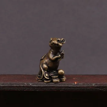 Antikvariniai Žalvaris Pasisekė Palaima Žiurkės Figūrėlės Papuošalai Kinų 12 Zodiako Pelės Namų Dekoravimo Talismanas Mielas Žiurkės Statula, Stalo Dekoras