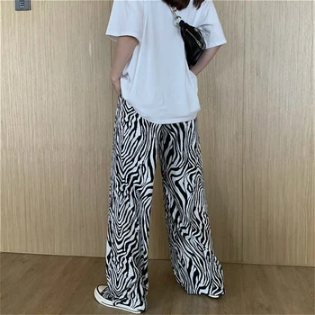 Atsitiktinis Kelnės Moterims Spausdinti Zebra modelio Prarasti Platus-kojos Dydį, L-6XL Mados Streetwear Visas rungtynes, Vasaros Moterų Kelnės Ins
