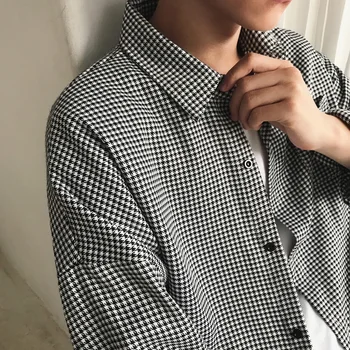 Atsitiktinis Pilka Vyrų Pledas Marškiniai Ilgomis Rankovėmis Rudens Žiemos Korėja Prisisekite Streetwear Negabaritinių Atsitiktinis Mados Suknelė Overshirt Vyrų B50