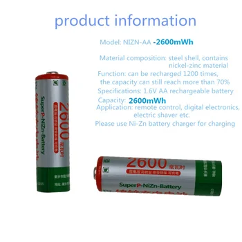 Aukšto energijos vartojimo efektyvumą ir žemas savęs-iškrovimo Įkrovimo 1.6 V AA AAA Ni Zn akumuliatorius su 2 būdas pažangi baterijų kroviklis