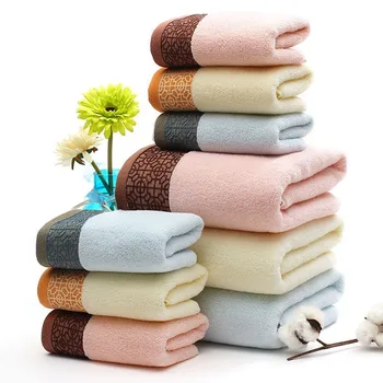 Aukštos klasės karšto pardavimo minkštos medvilnės absorbentas sutirštės 3 dalių vonios rankšluosčių rinkinys, didelių Europos stilius, spausdinta veido rankšluostį