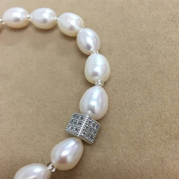 Aukštos kokybės perlų apyrankę , POBŪDŽIO GĖLAVANDENIŲ PERLŲ Apyrankė AAAA aukštos blizgesys ryžių pearl 7-9 mm,mini aikštėje sidabrinė metalo