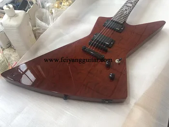 Aukštos kokybės specialios formos 6-string elektrinė gitara, juodos spalvos priedai, rožių fingerboard, žemiškas rudos spalvos dažų, korpuso apdaila, po
