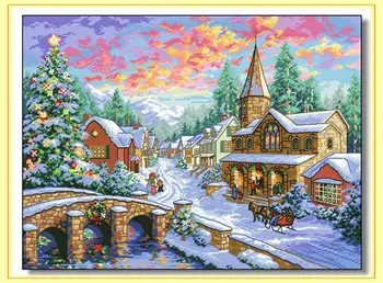 Aukščiausios Kokybės, Miela Skaičiuojami Kryželiu Rinkinys Holiday Village Kalėdų Žiemos Sniego Mažai Miestas dim 08783