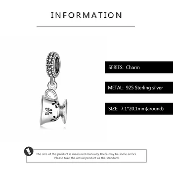 Autentiškas 925 Sterlingas Sidabro Taurė ir modelį karoliukai Žavesio Pakabukas tinka Originalios Kataoka Apyrankės-Aukščiausios Kokybės Karoliukai Fine Jewelry