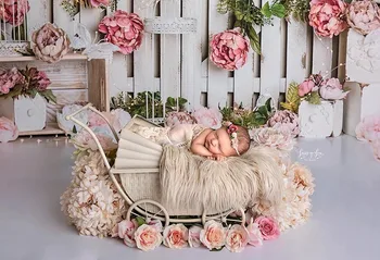 Avezano Merginos Fotografijos Foną, Medienos Tvora, Pink Gėlių žali Lapai Kūdikio Portretas Fone Dekoro fotostudija Photocall
