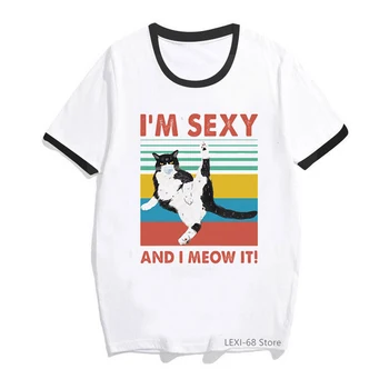 Aš seksualus ir aš miau ji katė spausdinti grafinis tshirts moterų Pew Pew Madafakas marškinėliai moteriška vasaros viršūnes tee marškinėliai femme streetwear