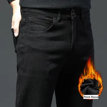 BAO SHAN vyriški Slim-fit Grynas Black Jeans Žiemos Vilnos Storas ir Patogus Šiltas Prekės ženklo Drabužių Jaunimo Tendencija Berniukas Džinsinio Džinsus