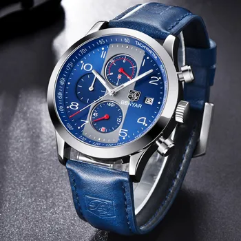 BENYAR 2020 Naujas Mados Chronograph Sporto Laikrodžiai Vyrams Odinis Dirželis Prekės Kvarcas, Mėlynas Žiūrėti Laikrodis Relogio Masculino Reloj Hombre