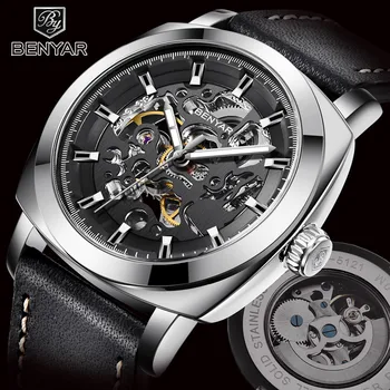 BENYAR 2020 Naujas Prekės ženklas vyriški Laikrodžiai Mechaninė Automatinė Žiūrėti Sporto Laikrodis, Odiniai Laisvalaikio Verslo Riešo Žiūrėti Relogio Masculino