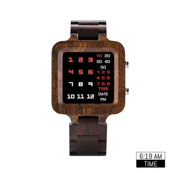BOBO PAUKŠČIŲ Vyrų Mediniai Laikrodžiai LED Elektroniniai Laikrodžiai Prabangos Prekės Unikalus Skaitmenine Data ir Laikas rodyti Ypatingą dovaną reloj hombre