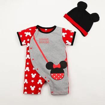Baby Girl Berniukas Rompers + Hat Drabužius Minnie Animacinių filmų Pelės Jumpsuit Kūdikių Mickey Kostiumai Naujagimių Suknelės Bendras Bebe Rinkiniai 2vnt