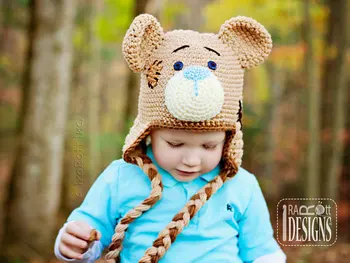 Baby Photo Prop Helovinas kostiumas Nėrimo meškiukas Skrybėlę, Naujagimio turėti kepurę, Kūdikių meškiukas skrybėlę, Smėlio spalvos meškiukas skrybėlę NB-6Year