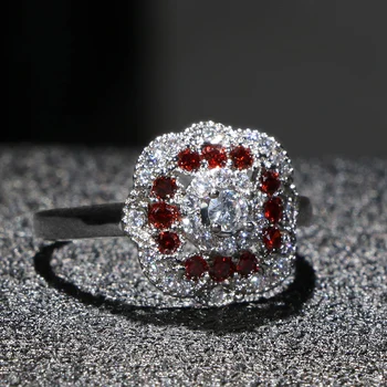 Bague Ringen klasikinis 925 sterlingas sidabro žiedai žavesio moteris su ruby cirkonis apvalios formos brangakmenių lady šalies didmeninės dovanų