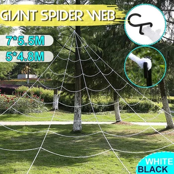 Balta / Juoda 5X4.8m / 7X5.5m Helovinas Giant Spider Web Super Ruožas voratinklyje Voras Rišimo Helovinas Apdailos