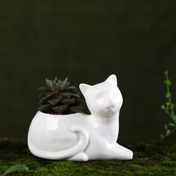Baltos Keramikos Kačių Augintojams Rožinės spalvos Kačiukas Porų Gėlių Puodą, Succulents Kaktusiniai Augalai Sode Dekoras su Drenažo Skylę